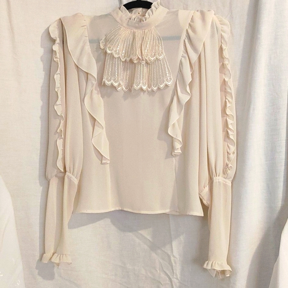 CASADEI Vintage Cottage Core Victorian Ruffled Top/Blouse Size 9/10